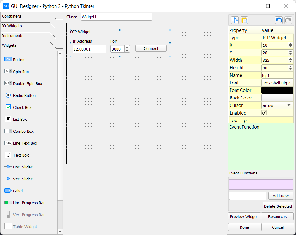 Drag and Drop Python and C TCP GUI Widget